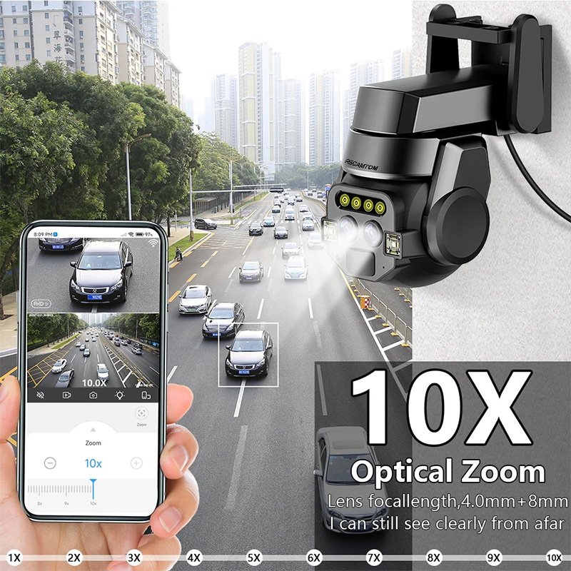 Rscamtom HD 10X zoom outdoor waterproof cctv camera color night vision motion detection network camera
