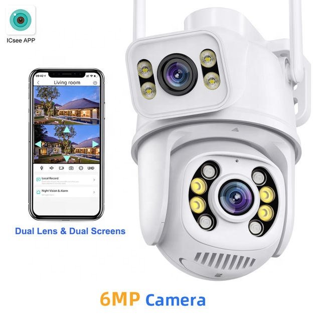 Jortan 6mp 8 mp Night Vision Home Security PTZ IP Camera ICSEE APP Dual Lens Screen CCTV Cameras with 128gb sd card