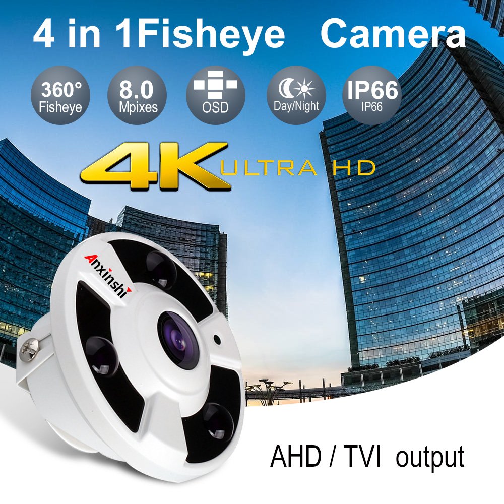 Anxinshi 4K 8.0MP Ultra HD IR 360 Degree Fisheye Lens CCTV Camera 8MP Metal Housing 1.55mm Fisheye Lens Security Camera