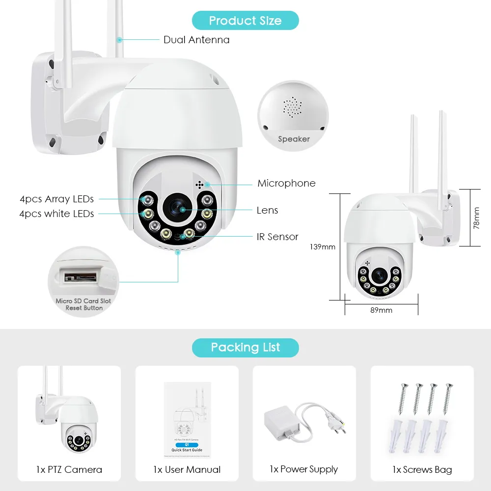 OEM Wholesale Factory Icsee IP66 Waterproof Mini Ptz Speed Dome Camera 5MP Wireless Wifi Network Camera Icsee Smart Ptz Camera