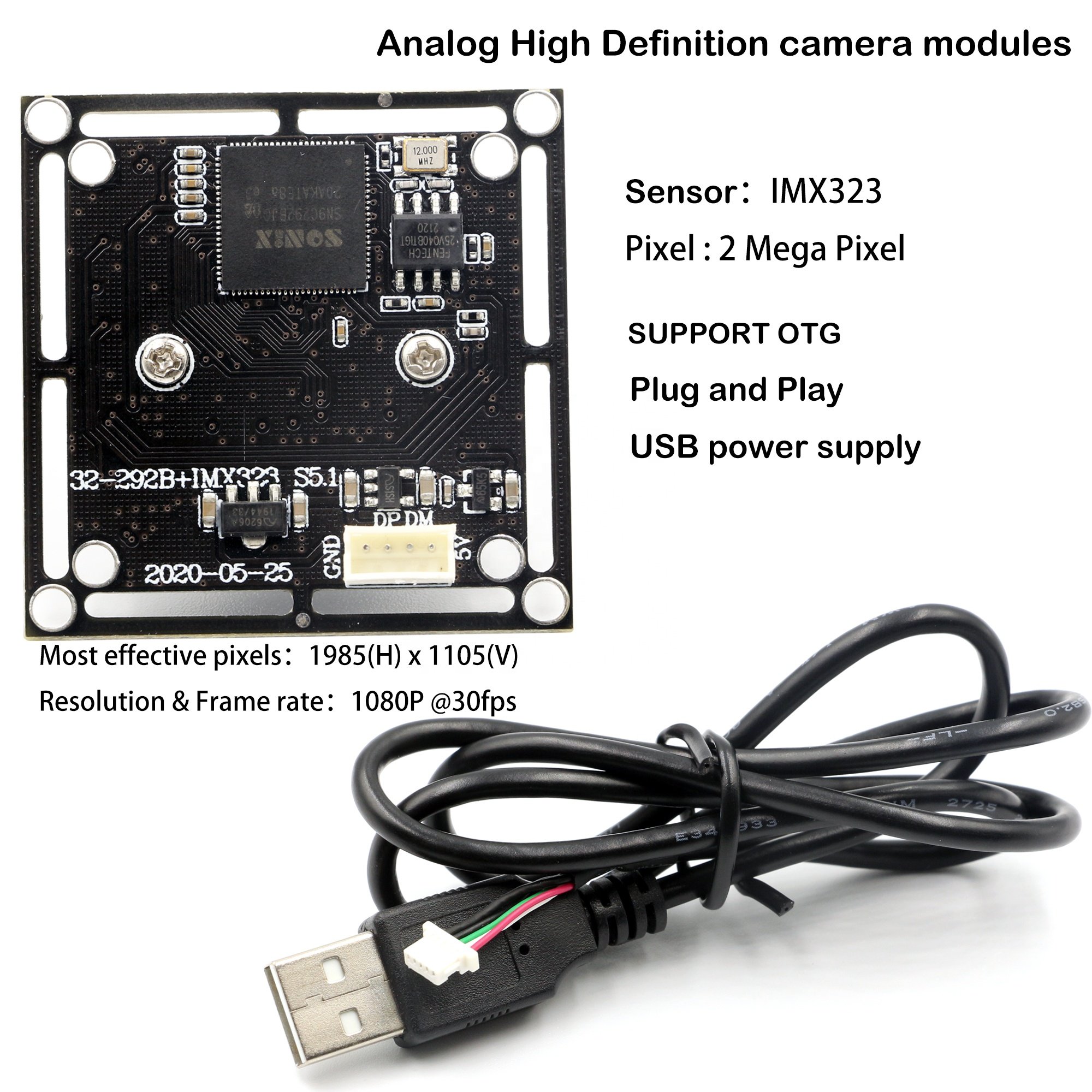 Low Light Night Vision IMX323 1/2.9inch CMOS Sensor HD 1080P Mini USB Camera Module 2MP Wide Angle Webcam Camera Modules