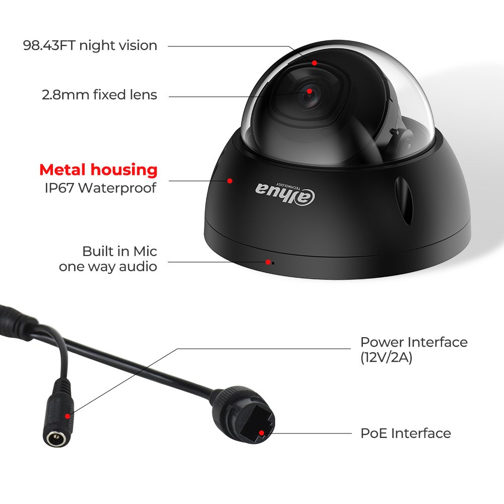 Dahua Full Color Night Vision 8mp 4k 4mp Face Detection Face Recognition Dome Bullet Ip Network Camera Outdoor With P2P Audio