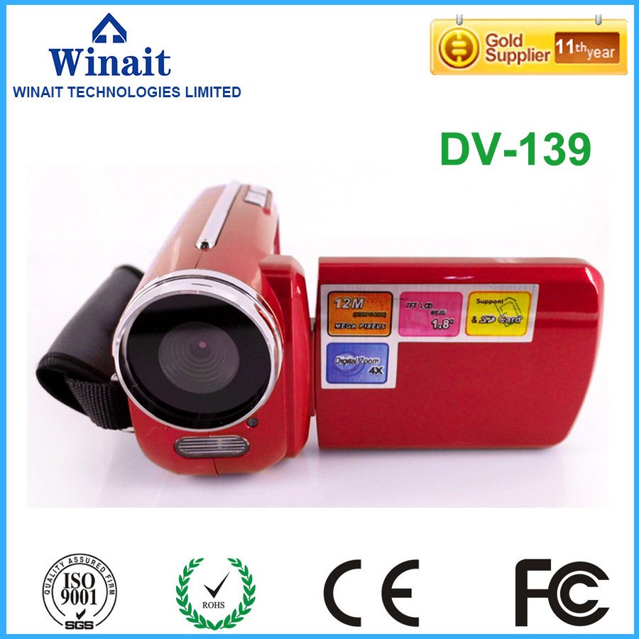 Mini hd digital video camera with 1.8'' TFT display 4X Digital zoom 12.0 mega max digital cameraSupport various languages DV-139