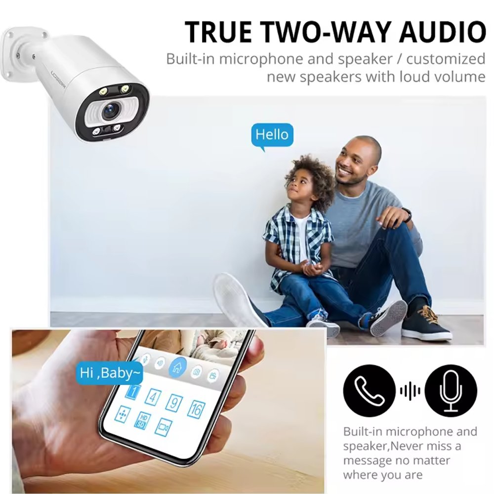 5MP POE Turret Office Building Network Camera AI-Powered Smart Tracking 360 Pan Tilt Built-In Siren 1-Year Warranty NVR Storage