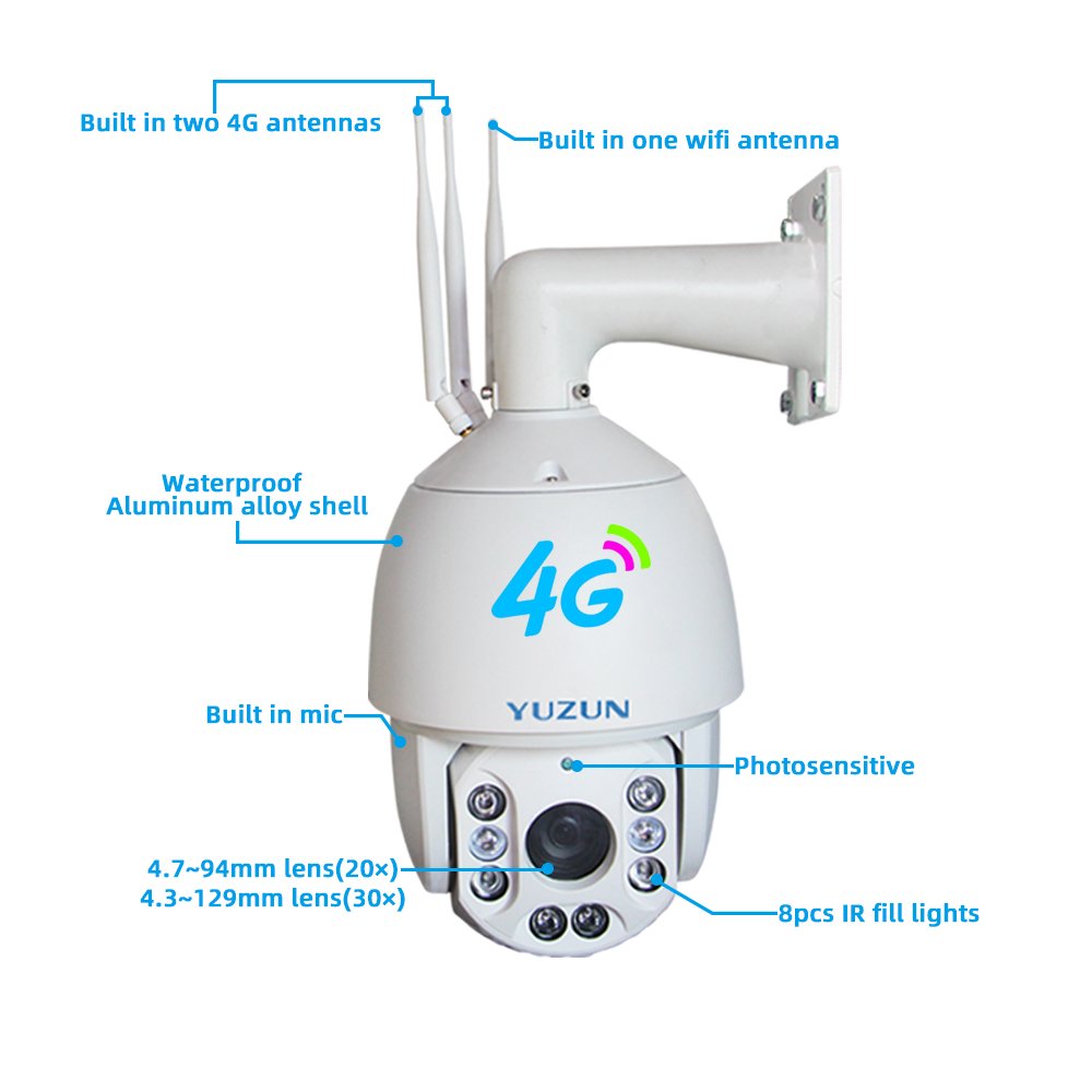 20X 30X Optical Zoom 2MP 5MP 4G Camera Auto Tracking Face Detection Human Detection Outdoor Sim Card 4G Camera