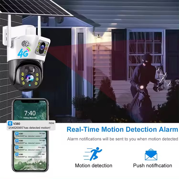 KERUI 4MP Solar Camera 4G Wifi Network Camera Indoor Solar Motion Detection Dual Lens Solar Camera Outdoor Surveillance CCTV