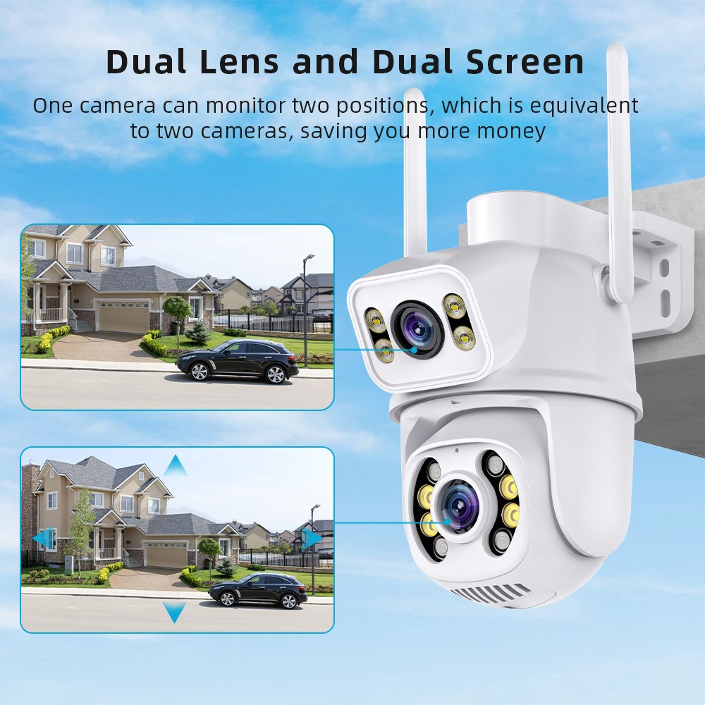ICsee Network Camera Outdoor Dual Lens Wireless IP CCTV Wifi Dual Ball Machine Camera Dual Lens Ptz Camera