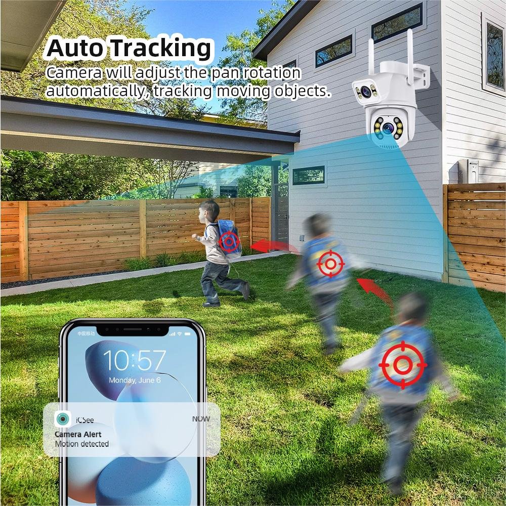 ICsee Network Camera Outdoor Dual Lens Wireless IP CCTV Wifi Dual Ball Machine Camera Dual Lens Ptz Camera