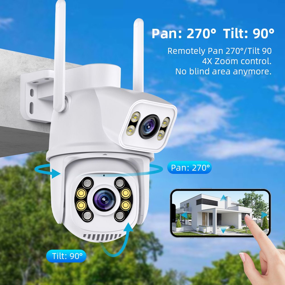 ICsee Network Camera Outdoor Dual Lens Wireless IP CCTV Wifi Dual Ball Machine Camera Dual Lens Ptz Camera