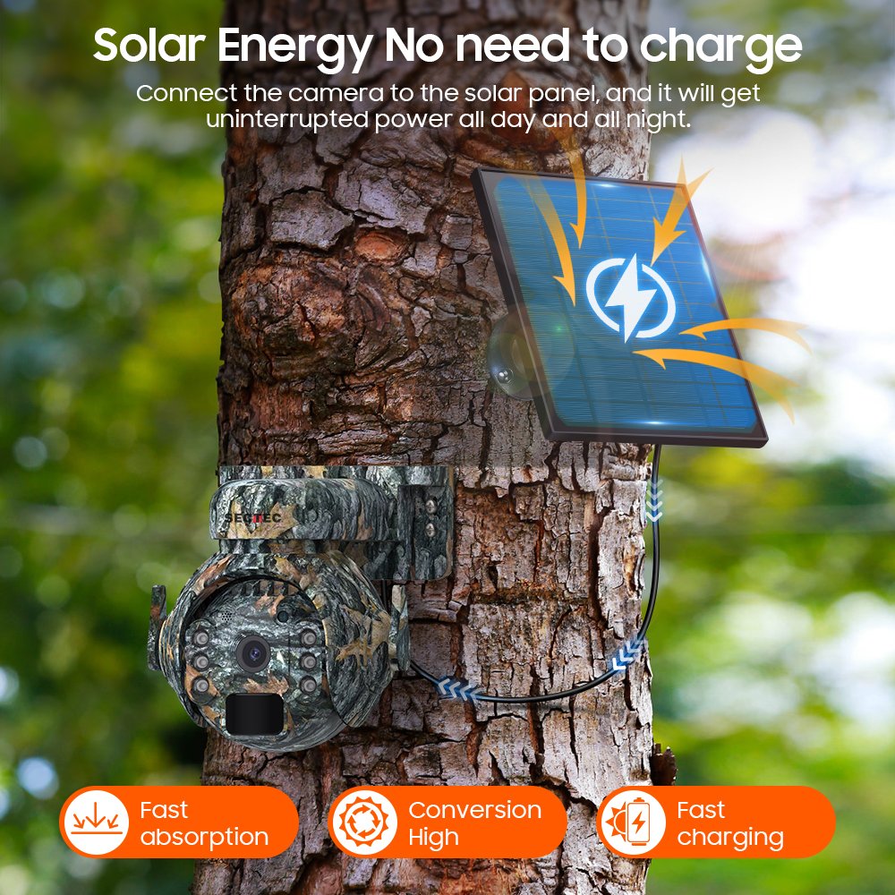 Sectec 2024 Outdoor Camouflage Shoot Trail Hunting Network Camera 3MP 4G Sim Card Solar Battery 5200mAh PTZ Mini Camera