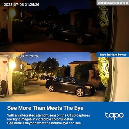WakiyaTP-Link 2K QHD Security Camera, Color Night Vision, Free Person/Pet/Vehicle Detection, Invisible IR Mode, SD Storage, C120