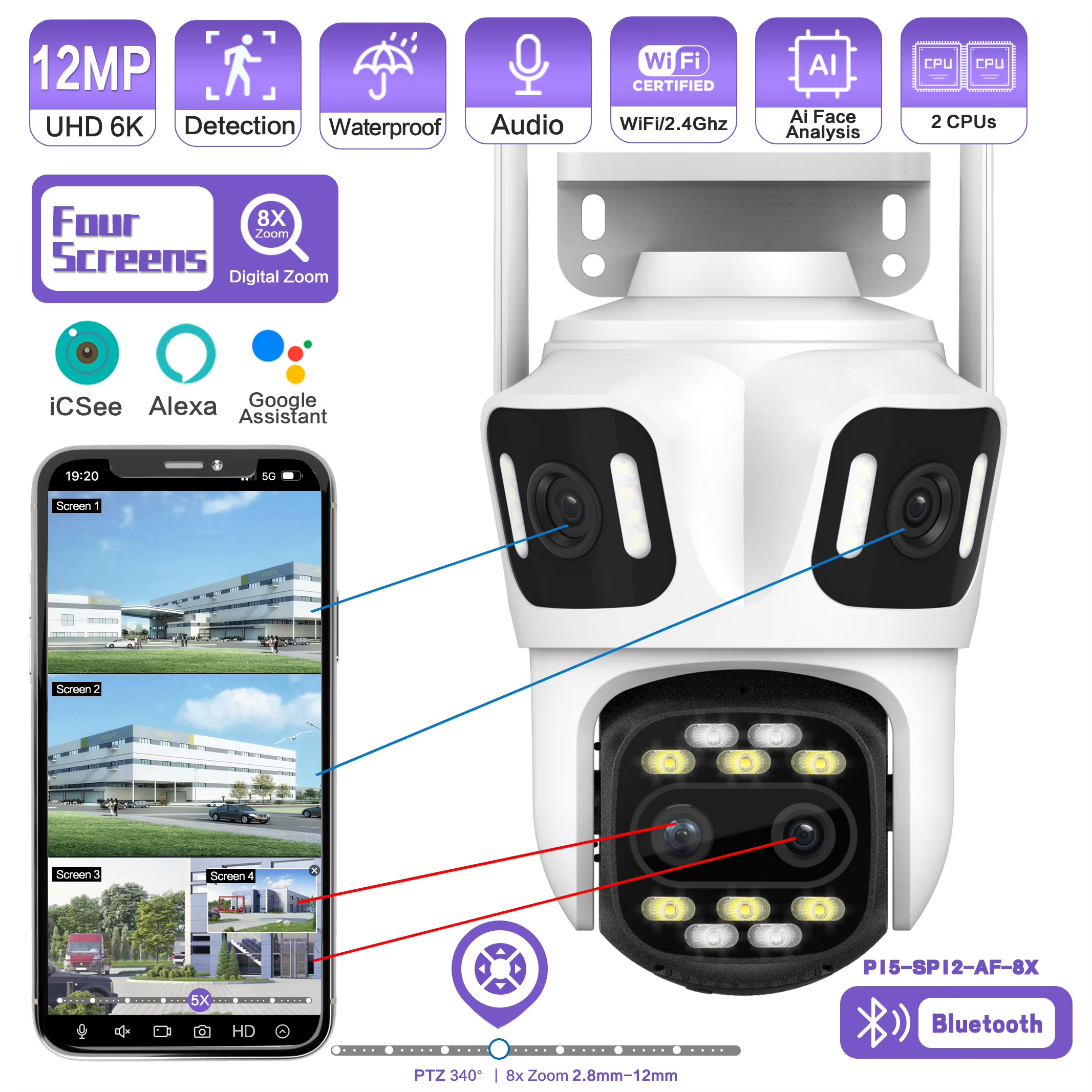 Outdoor 10X Optical Zoom Triple cameras Cctv WIFI Security System Ip Network Camera Ptz 4 Lens Network Ip Camera