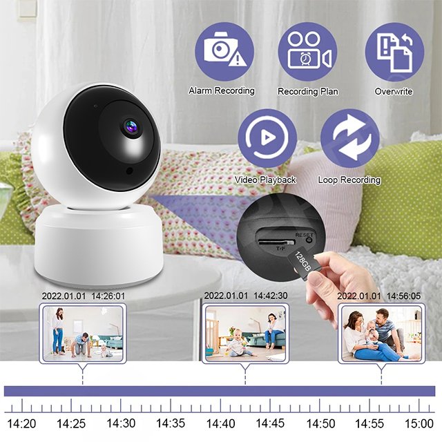 2024 New 4MP IP Network Camera with 2.4Ghz WiFi AI Humanoid Detection Two-Way Audio PTZ Baby Monitor Area Alarm NVR