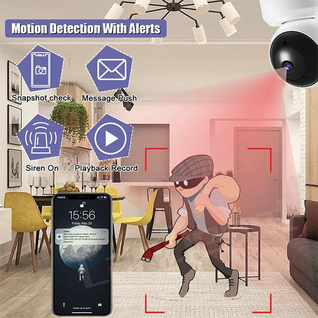 2024 New 4MP IP Network Camera with 2.4Ghz WiFi AI Humanoid Detection Two-Way Audio PTZ Baby Monitor Area Alarm NVR
