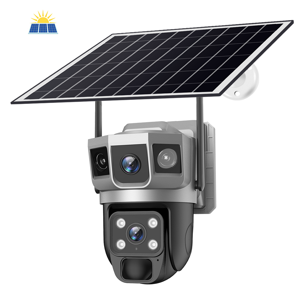 Solar Panel Security Camera Wifi Outdoor 10X Digital Zoom Cctv Audio Ptz Dual lenses Camera
