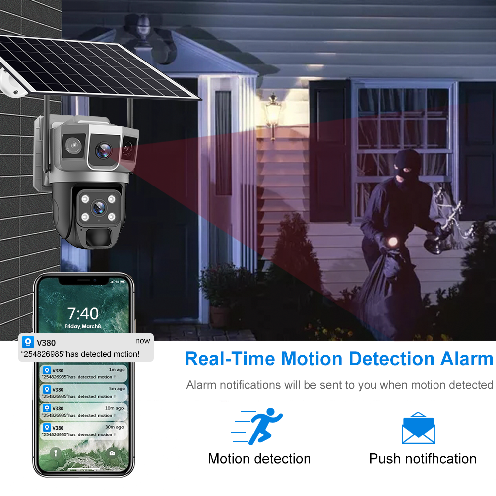 Solar Panel Security Camera Wifi Outdoor 10X Digital Zoom Cctv Audio Ptz Dual lenses Camera