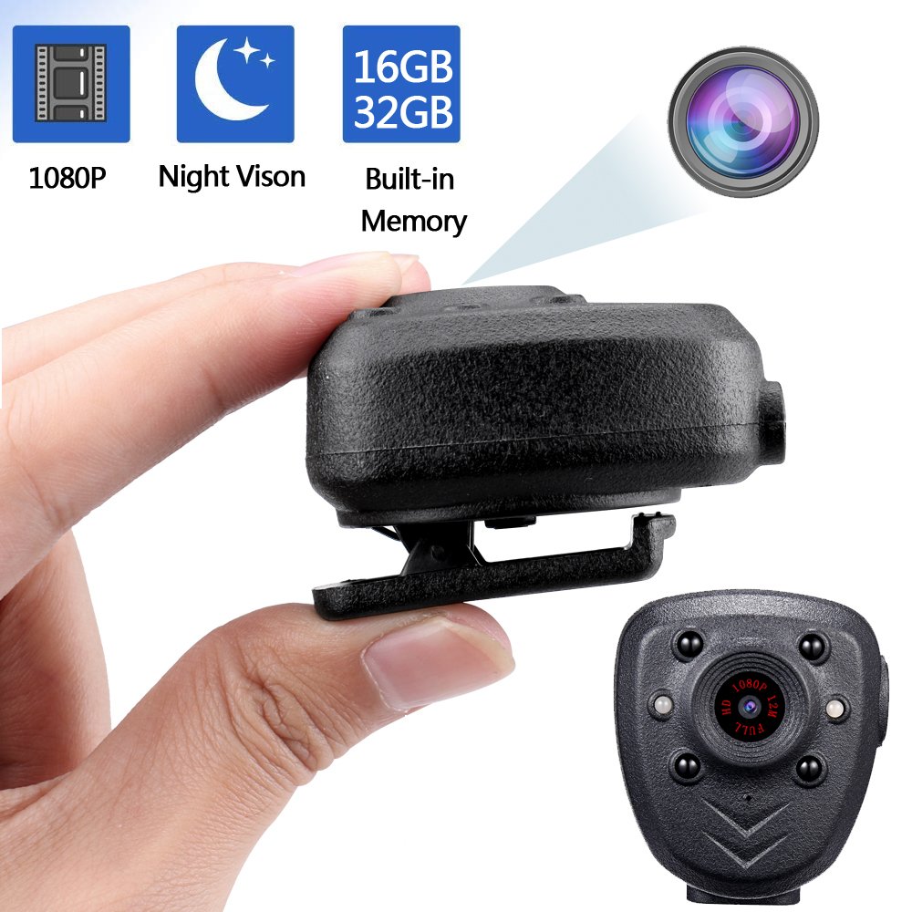 Mini Body Cam Video Recorder Built in 32GB Memory Card with Night Vision IR Loop Record HD 1080P 4-6 HR Battery Life WearableCam