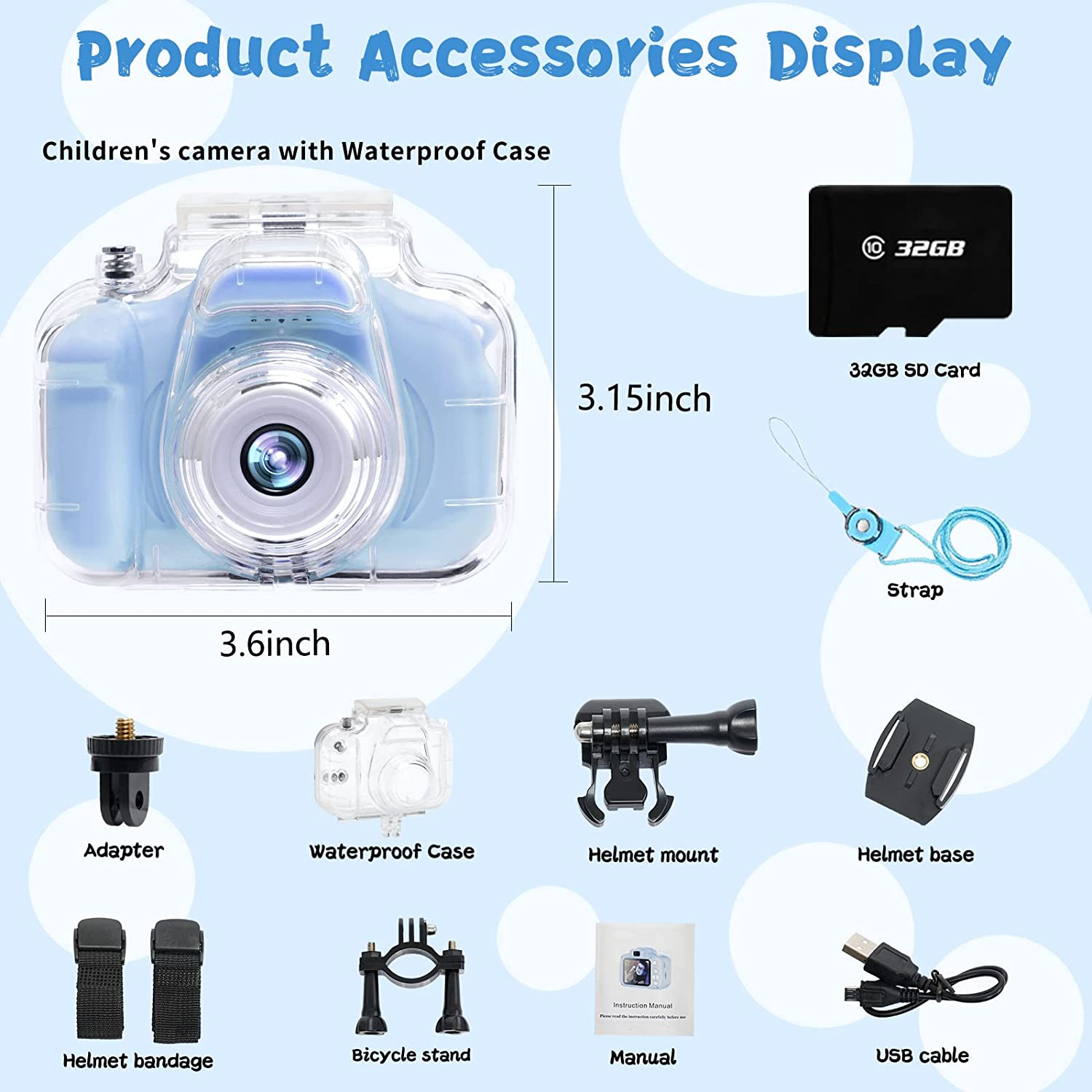 Gift for 6 7 8 9 10 years old girl kids waterproof camera christmas birthday gift toy suitable for 3-12 years old 1080P digital