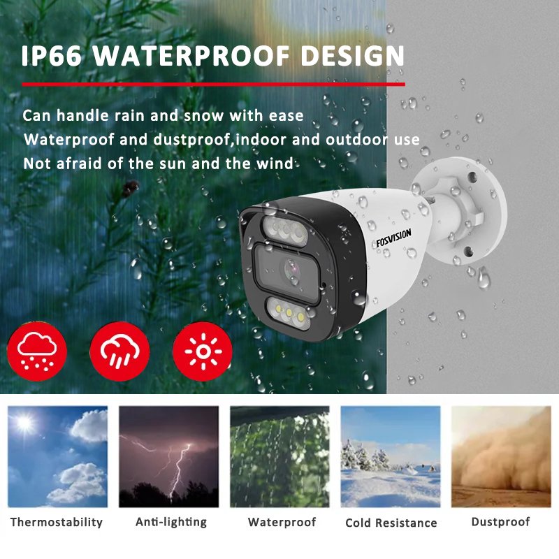 fosvision 4MP IP Weather-proof outdoor security ip CCTV camera video Full Color Night Vision network camera