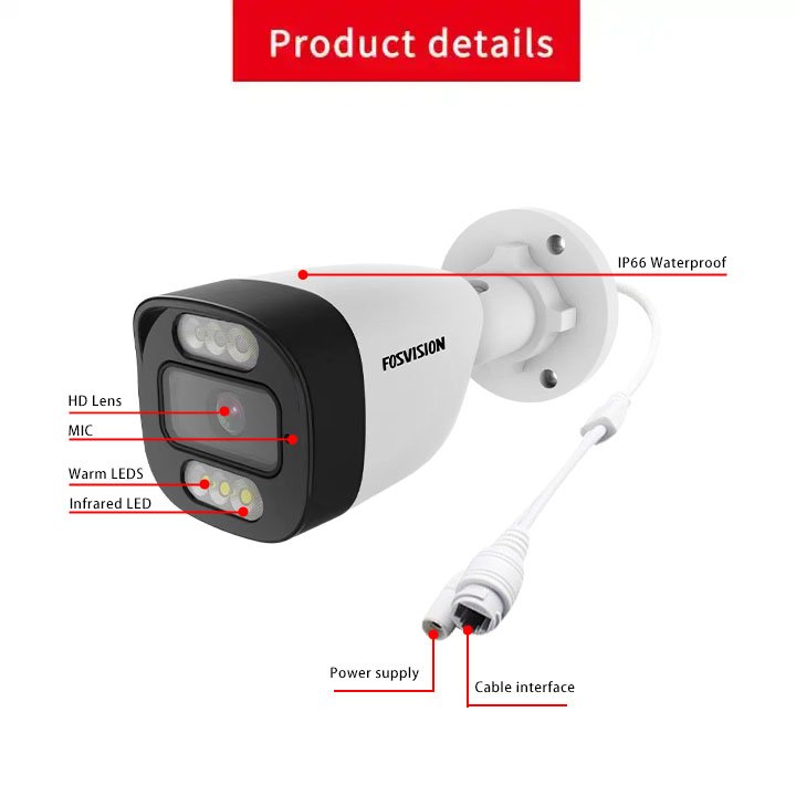 fosvision 4MP IP Weather-proof outdoor security ip CCTV camera video Full Color Night Vision network camera