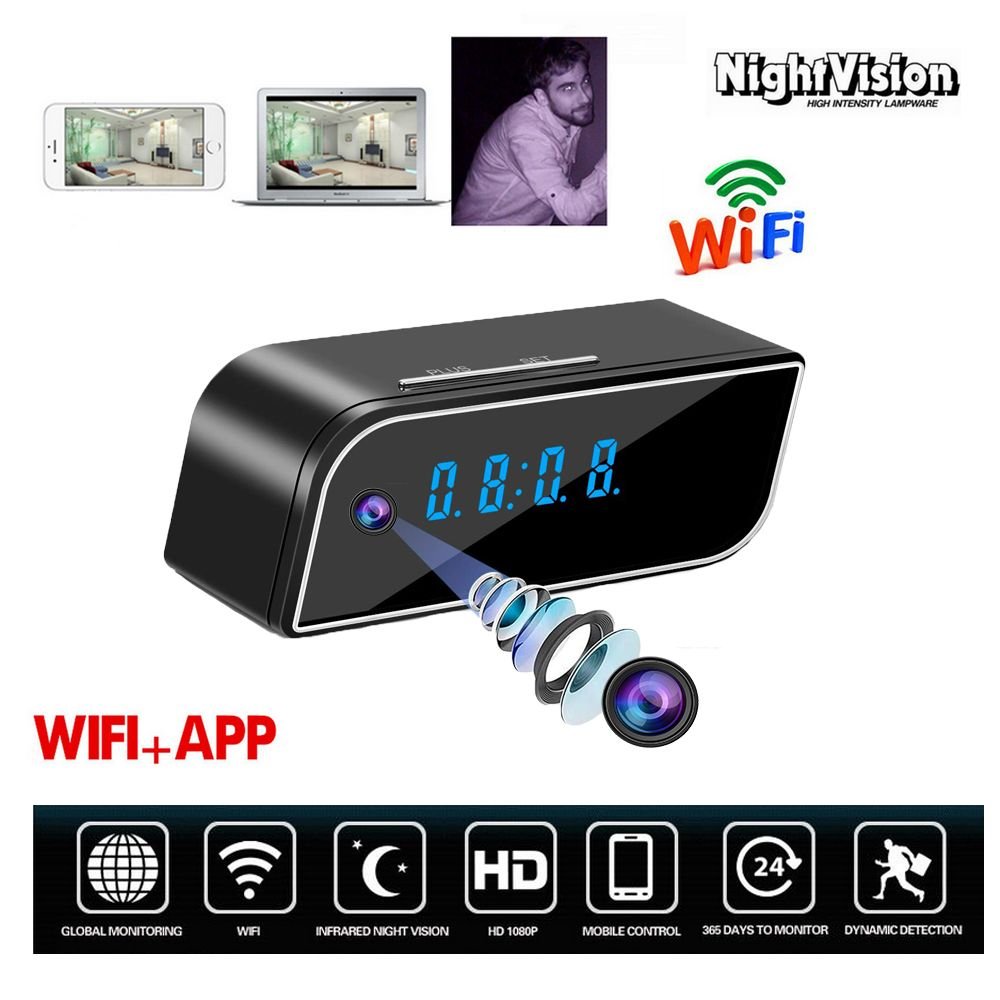 Small Camera Clock - Full HD 1080P WiFi - Mini Wireless Nanny Cam - Indoor Home Security CAM