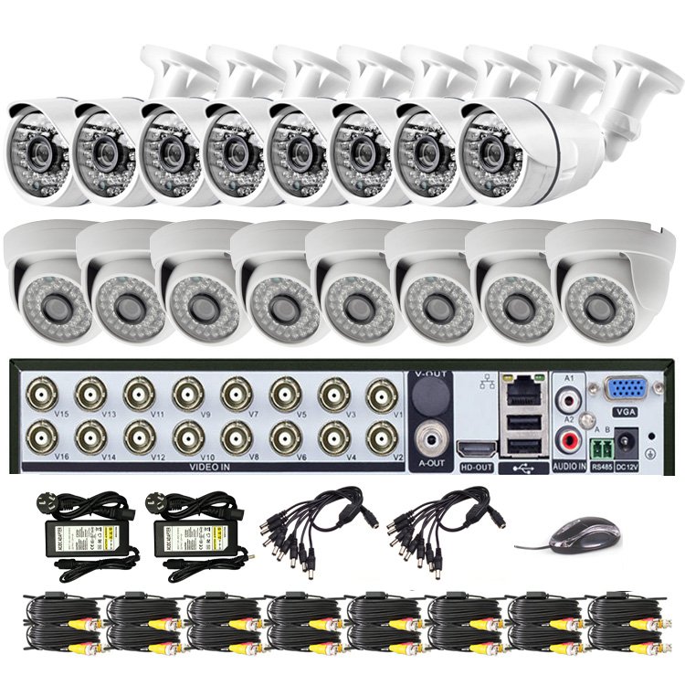 Factory Security CCTV System Analog Camera 16pcs Set 16 Channel DVR Kit 16CH HD Video Recorder