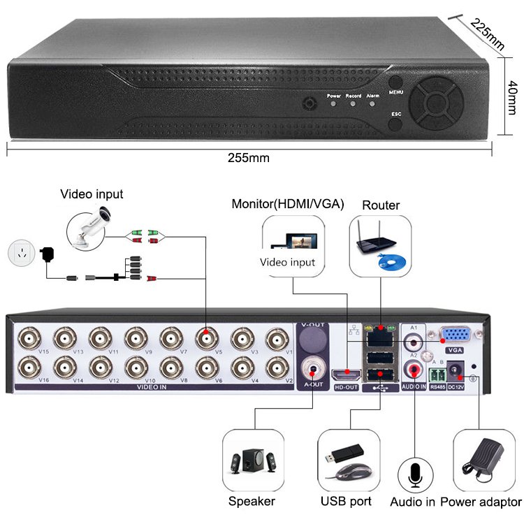 Factory Security CCTV System Analog Camera 16pcs Set 16 Channel DVR Kit 16CH HD Video Recorder