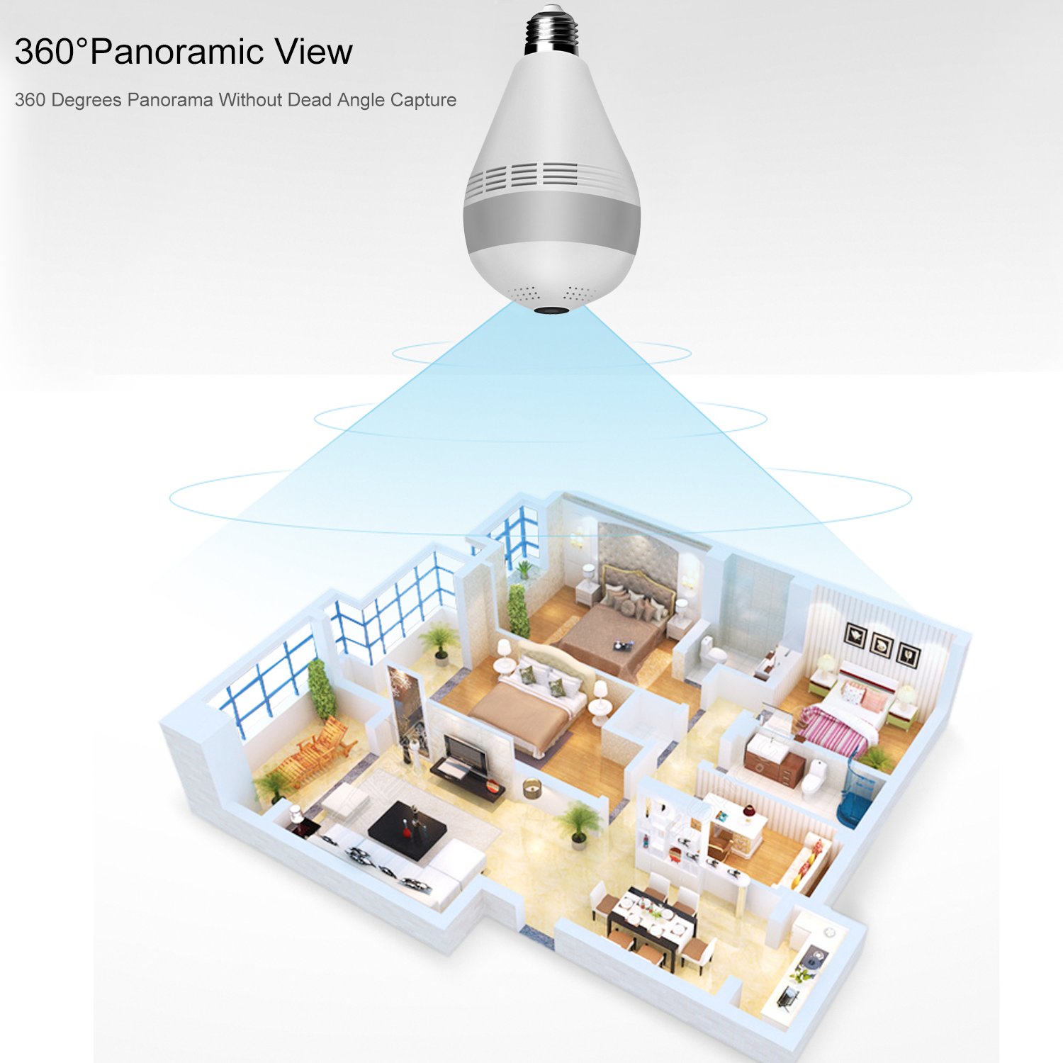 Home Security HD 1080P 360 Wall Mount Wifi Panoramic Bulb Camera Wireless IP APP Control Night Vision Video Cam