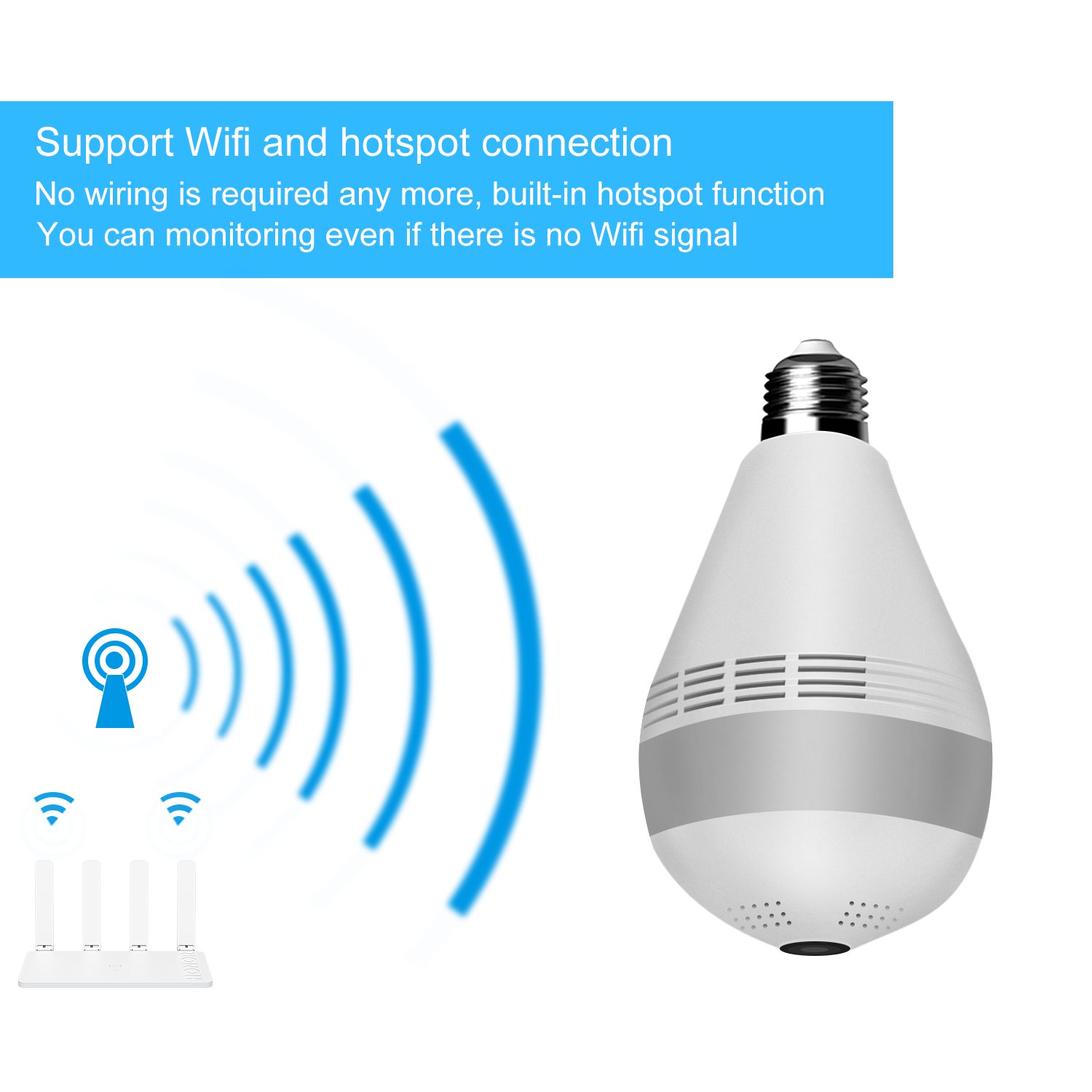 Home Security HD 1080P 360 Wall Mount Wifi Panoramic Bulb Camera Wireless IP APP Control Night Vision Video Cam