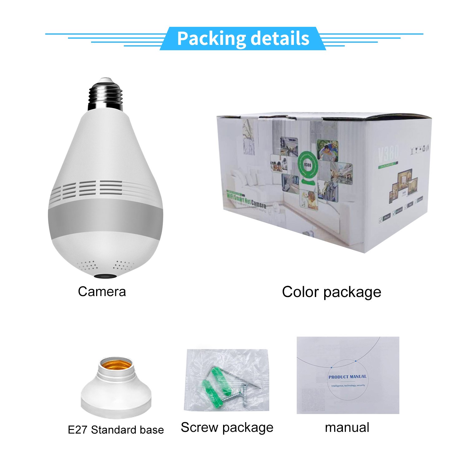 Home Security HD 1080P 360 Wall Mount Wifi Panoramic Bulb Camera Wireless IP APP Control Night Vision Video Cam