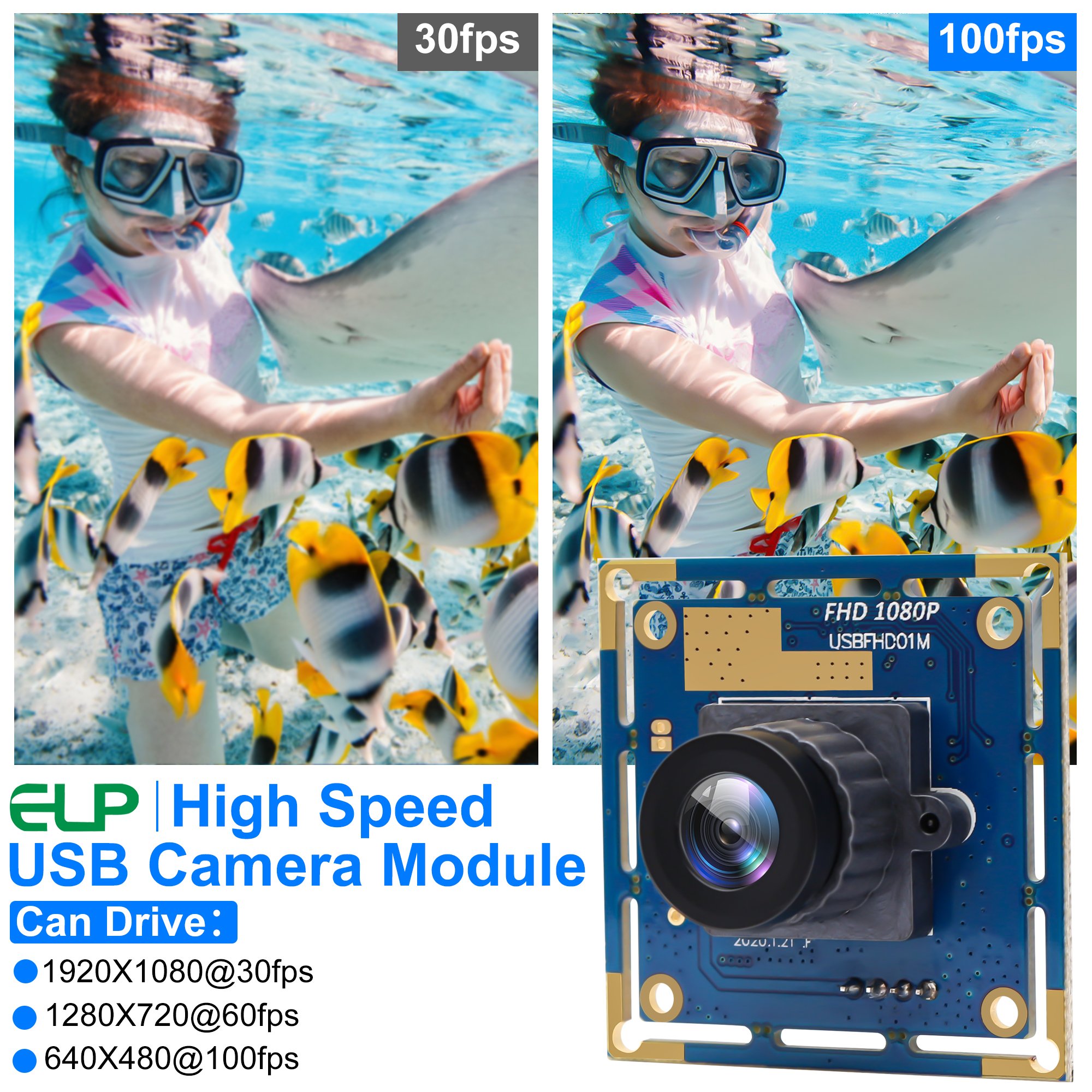 ELP 2 Megapixel Full HD 1080P Module Camera 120fps 60fps OV2710 Micro Mini USB Camera Module with Wide Angle 2.1mm Lens for PC