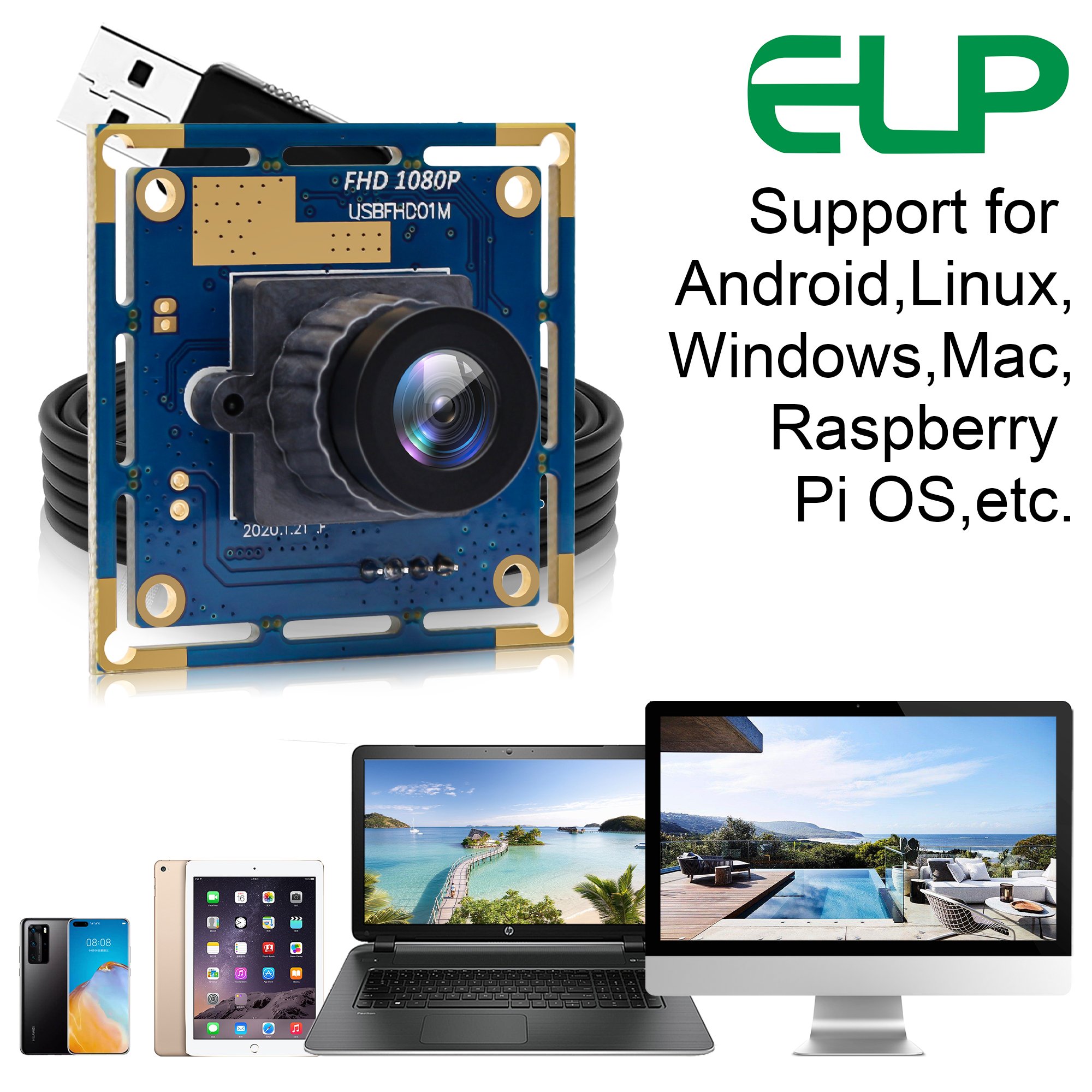 ELP 2 Megapixel Full HD 1080P Module Camera 120fps 60fps OV2710 Micro Mini USB Camera Module with Wide Angle 2.1mm Lens for PC