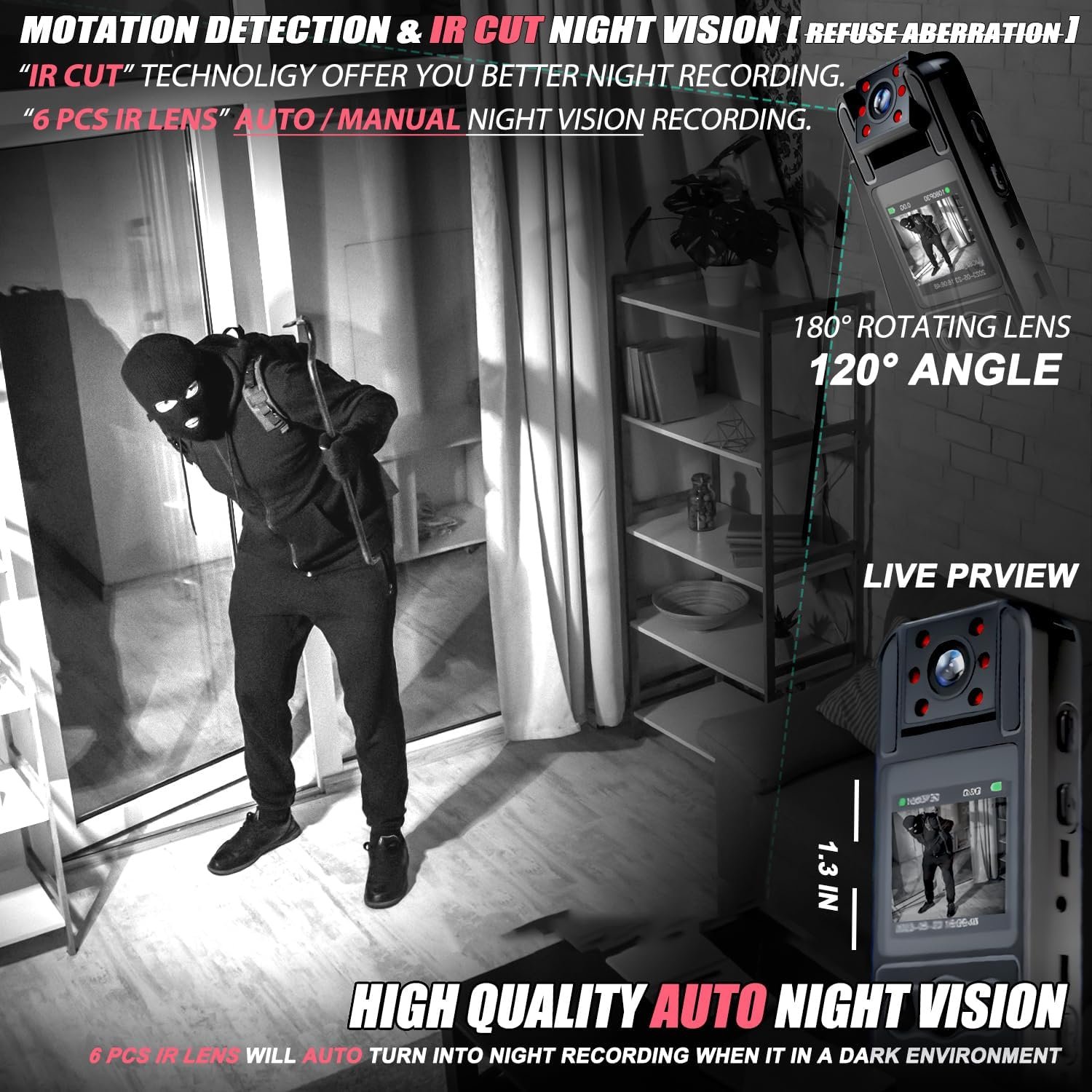 1.4 inch Screen Body Camera with Audio and Auto Video Night Vision 1080P FHD Mini Wearable Body Worn Cam Portable