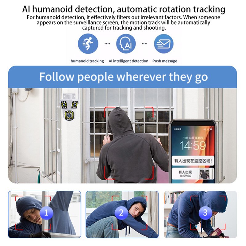 Wistino 6K three lens wireless camera wifi human motion tracking two way voice wifi security camera