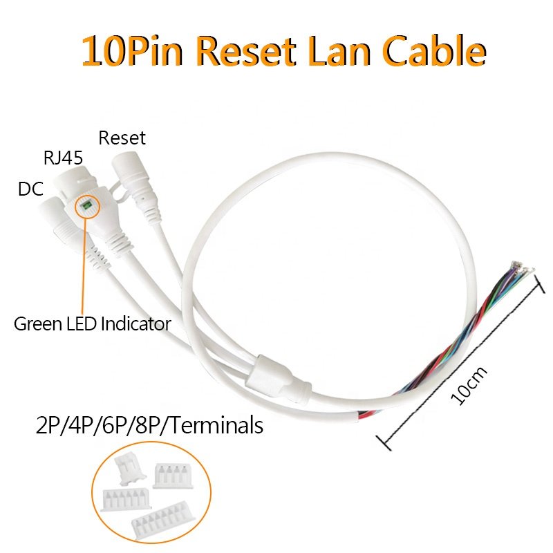 Lan Cables 10Pin RJ45 DC Reset For CCTV Security Camera Cable Accessories IP Network Pigtail Waterproof Connector Cover