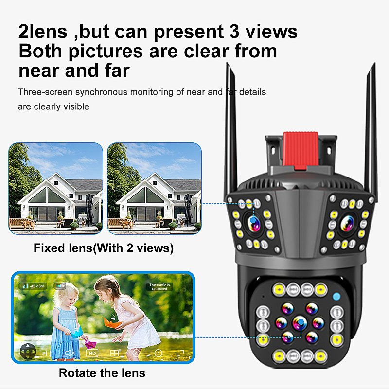 OEM Outdoor 4MP 10x Zoom Wireless Wifi Ip Camera Full Color Three Lens 360 Degree Wireless Ptz Wifi Network Security Cctv Camera