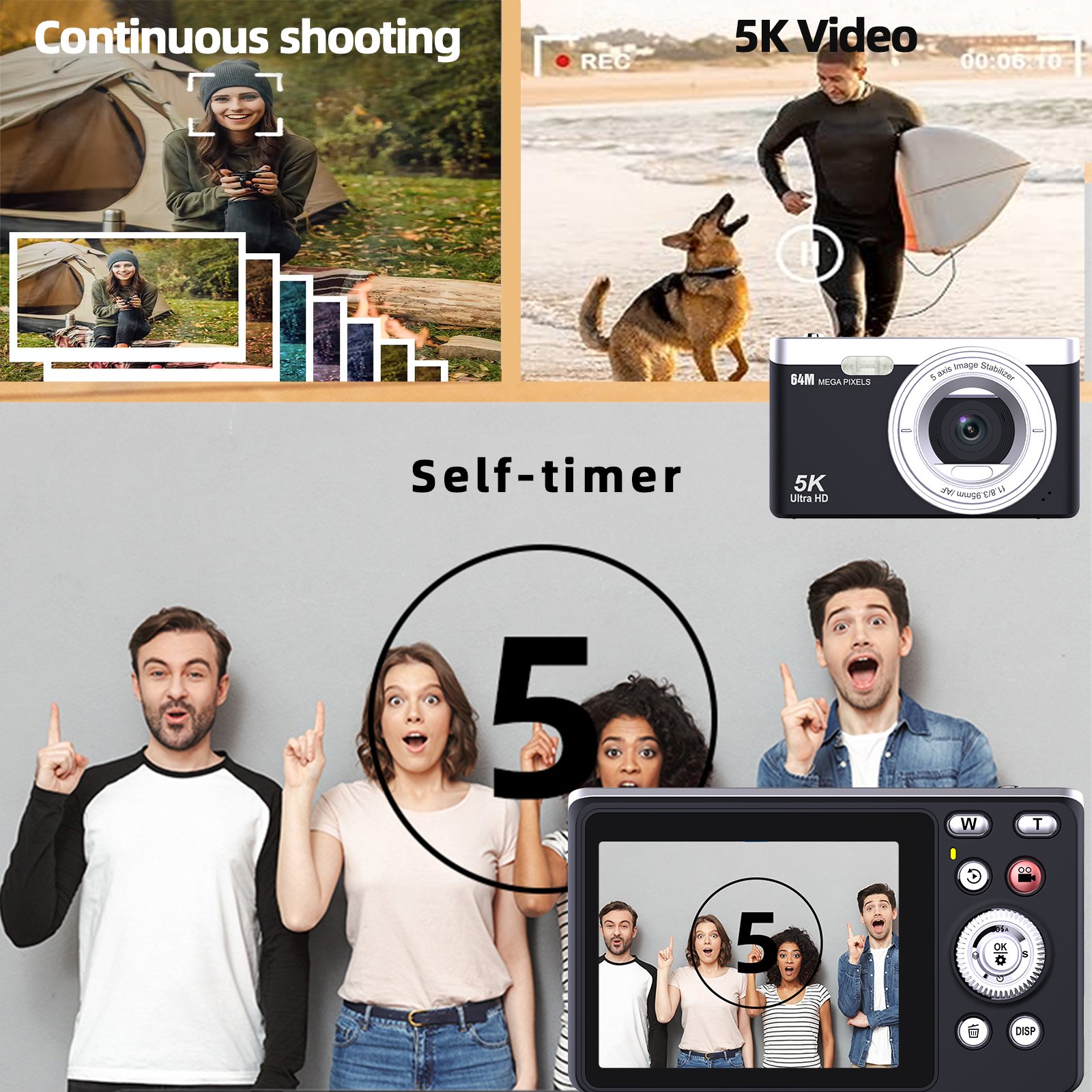 5K Vlogging Video Camera 2.8inch HD Screen Mini Digital Camera Professional 16X Digital Zoom Selfie Camera