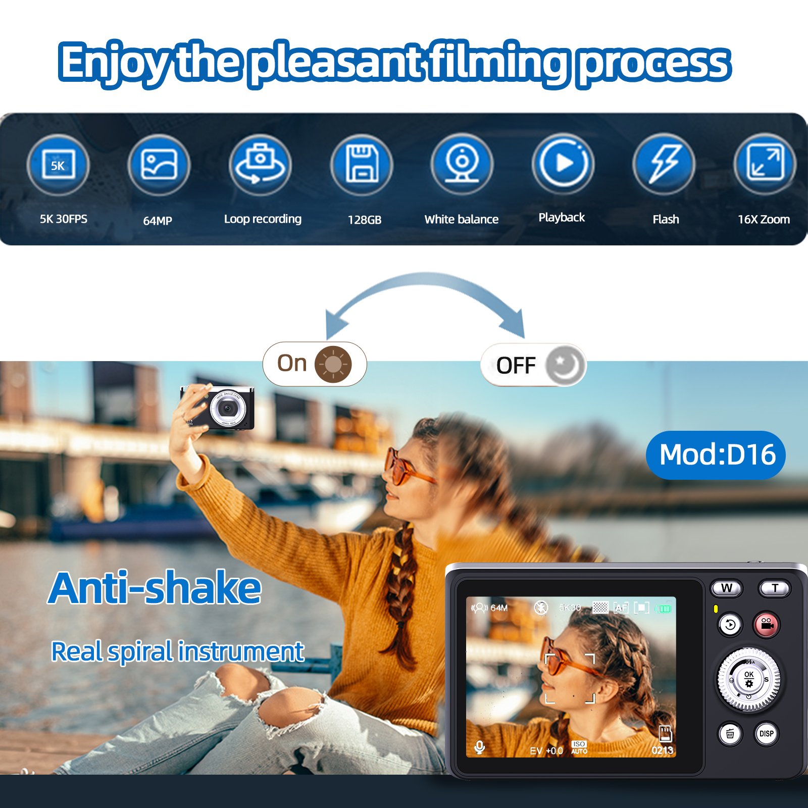 5K Vlogging Video Camera 2.8inch HD Screen Mini Digital Camera Professional 16X Digital Zoom Selfie Camera