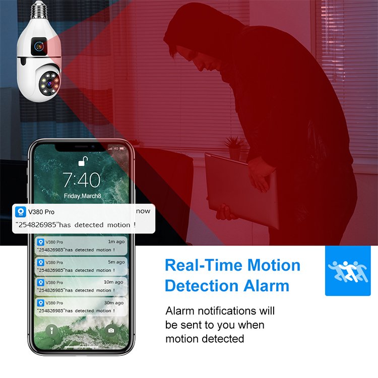 V380 Indoor 4MP Wif Light Bulb Camera 360 Wireless Security IP Camera Motion Detection Dual Lens E27 Bulb Surveillance Camera