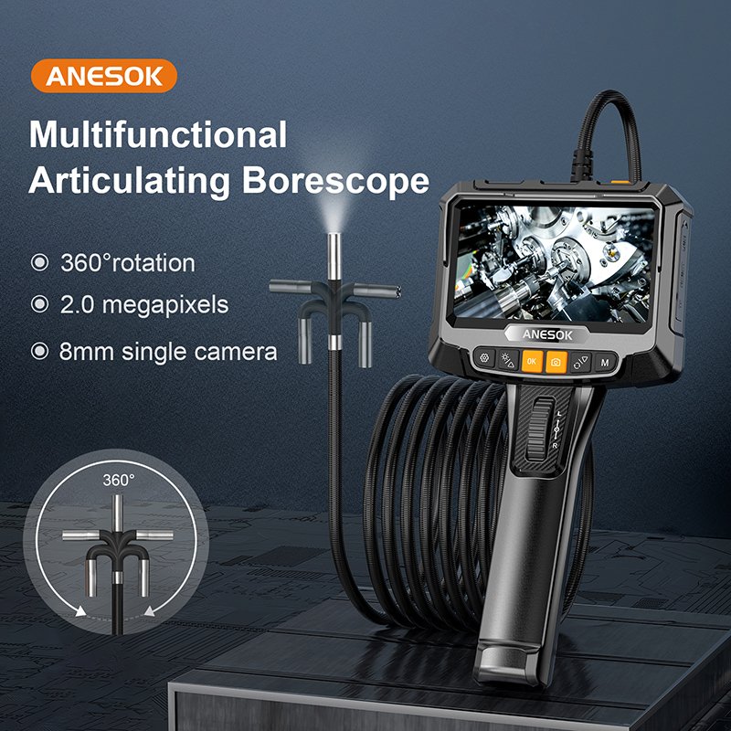 S10 360 Degree Two Way Rotation for Wide Angle 1080P HD Single Lens Borescope Pipe Camera 5.0'' Screen Detachable Snake Tube