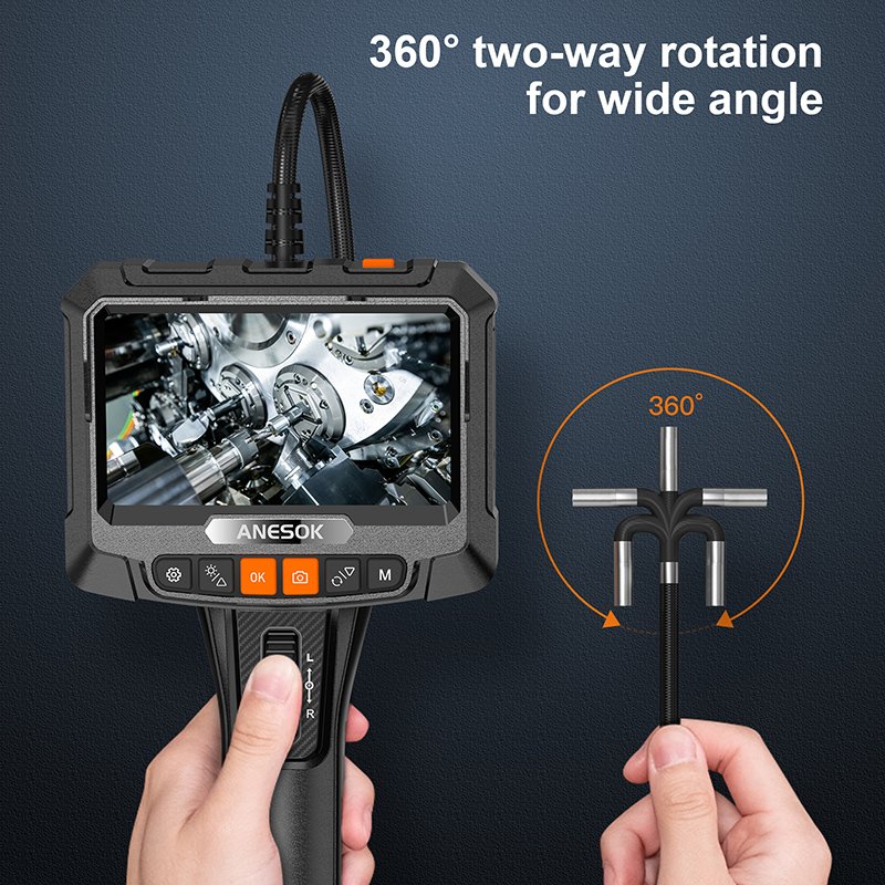 S10 360 Degree Two Way Rotation for Wide Angle 1080P HD Single Lens Borescope Pipe Camera 5.0'' Screen Detachable Snake Tube
