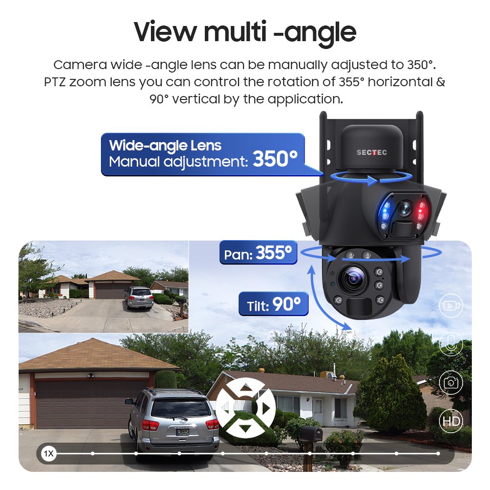 SECTEC 7/14 Hours 20X Zoom Dual Lens 3K HD 6MP 4G 30W Waterproof IP Panoramic Outdoor Security PTZ Solar Network Camera