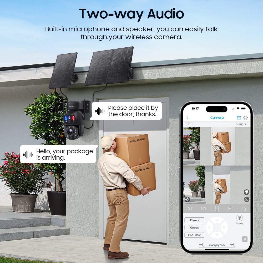 SECTEC 7/14 Hours 20X Zoom Dual Lens 3K HD 6MP 4G 30W Waterproof IP Panoramic Outdoor Security PTZ Solar Network Camera