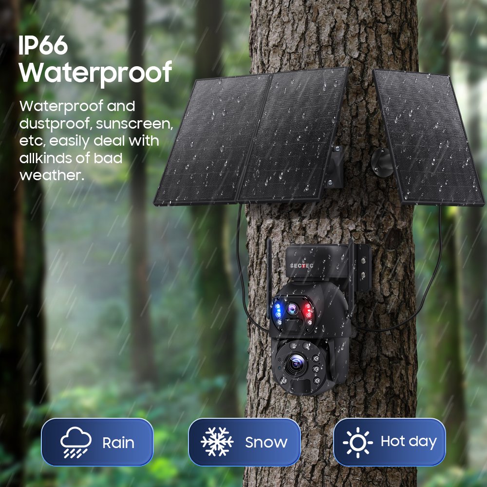 SECTEC 7/14 Hours 20X Zoom Dual Lens 3K HD 6MP 4G 30W Waterproof IP Panoramic Outdoor Security PTZ Solar Network Camera