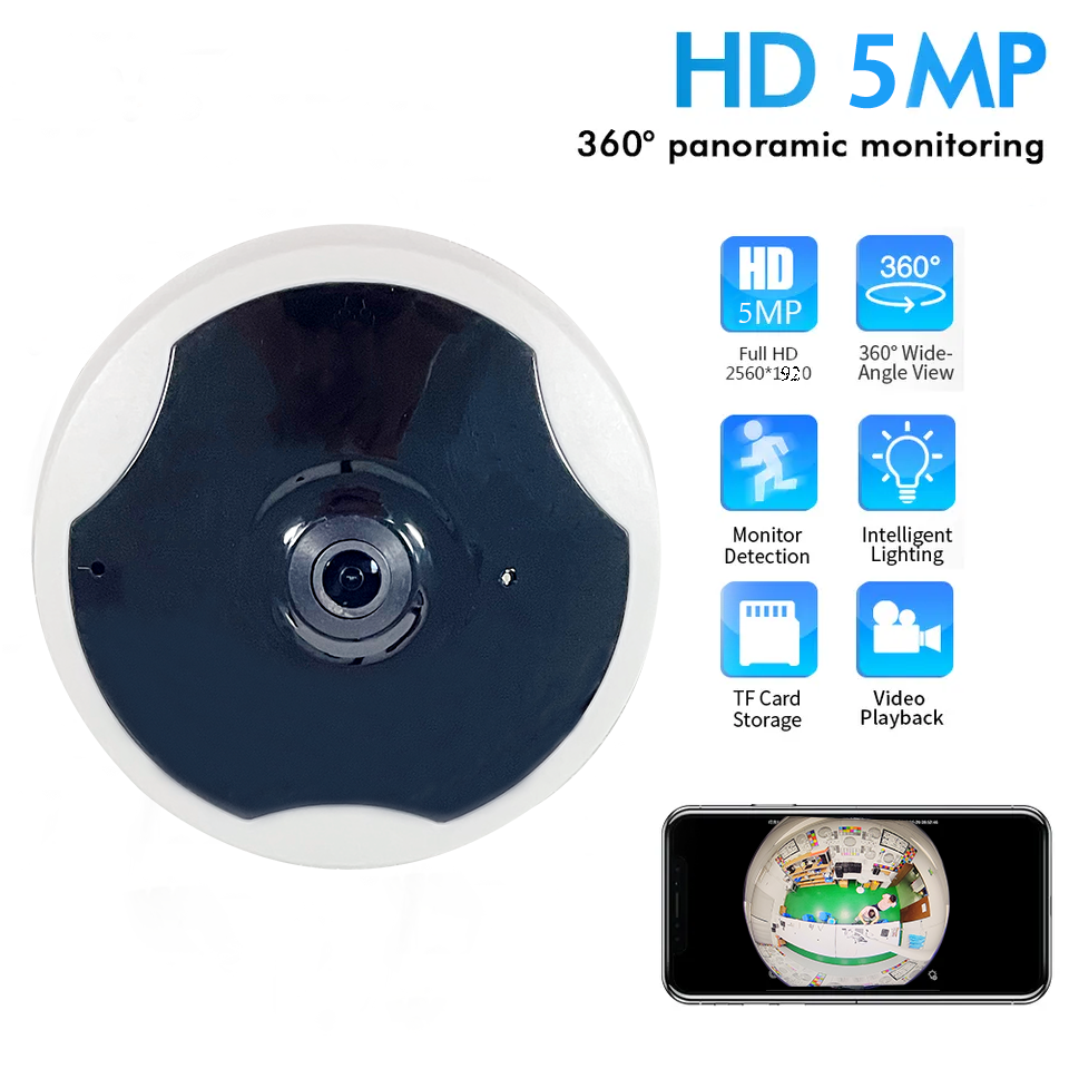 5MP 360 Degree Panoramic Network Camera School Hospital Indoor IP Dome Camera Ceiling Mount VR Fisheye Security Camera