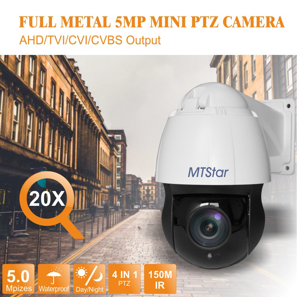 MTStar Full HD 5MP 4 IN 1 20X Mini IR PTZ High Speed Dome Home Security Camera