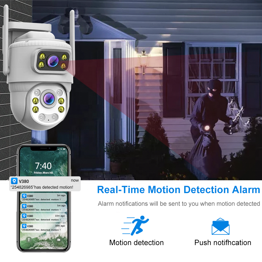 4k Outdoor Dual Lens Wireless Ip Camera Cctv V380 Pro Wifi Dual Ball Machine Camera 8mp Waterproof Ptz Network Camera