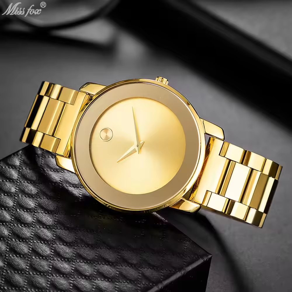 Hot Factory Price Luxury Gold Quartz Watch for Men Stainless Steel Automatic Wristwatch Round Dial Analog Waterproof Chronograph
