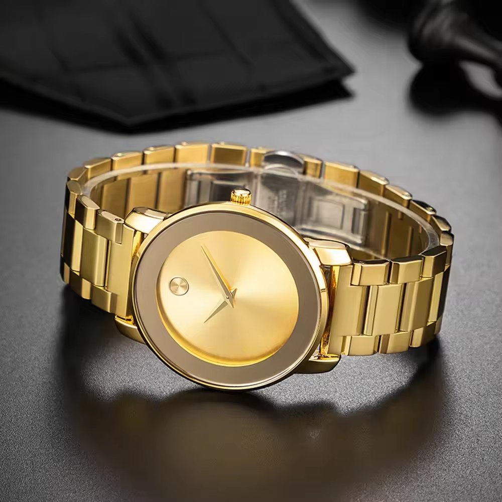 Hot Factory Price Luxury Gold Quartz Watch for Men Stainless Steel Automatic Wristwatch Round Dial Analog Waterproof Chronograph