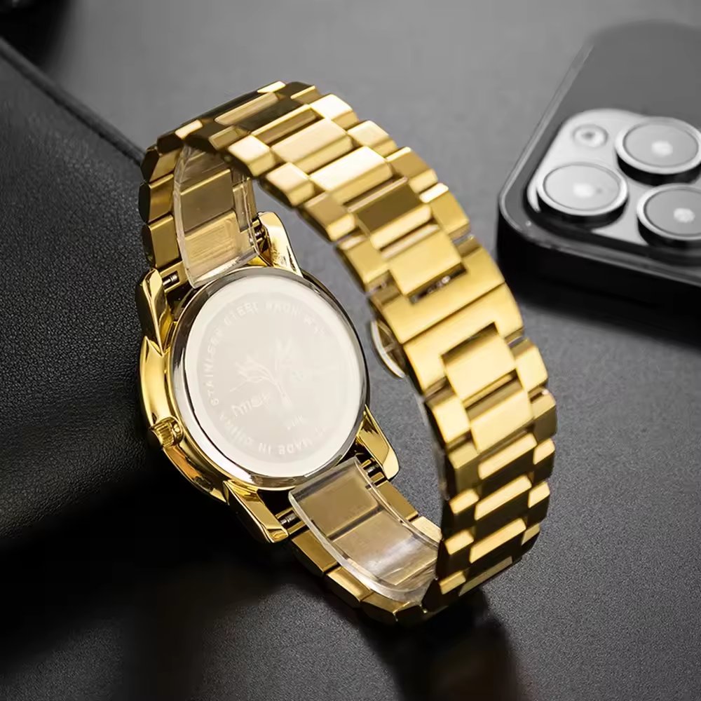 Hot Factory Price Luxury Gold Quartz Watch for Men Stainless Steel Automatic Wristwatch Round Dial Analog Waterproof Chronograph